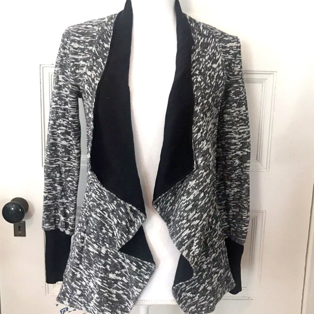 Club Monaco Black White Cotton Tweedy Draped Waterfall Jacket